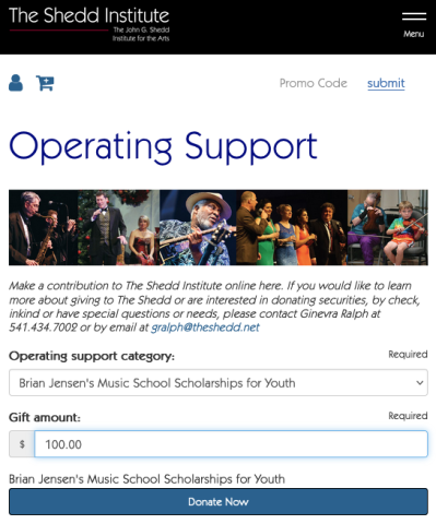 The Shedd Institute - donate step 1